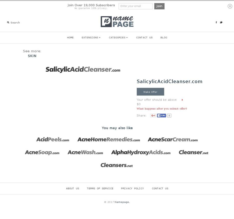 salicylicacidcleanser.com shopify website screenshot