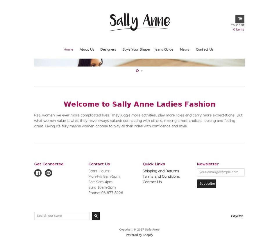 sallyanne.co.nz shopify website screenshot