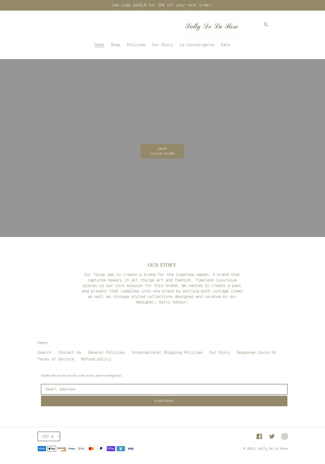 sallydelarose.com shopify website screenshot