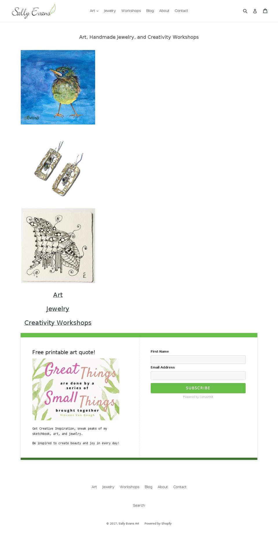 sallyevansart.com shopify website screenshot