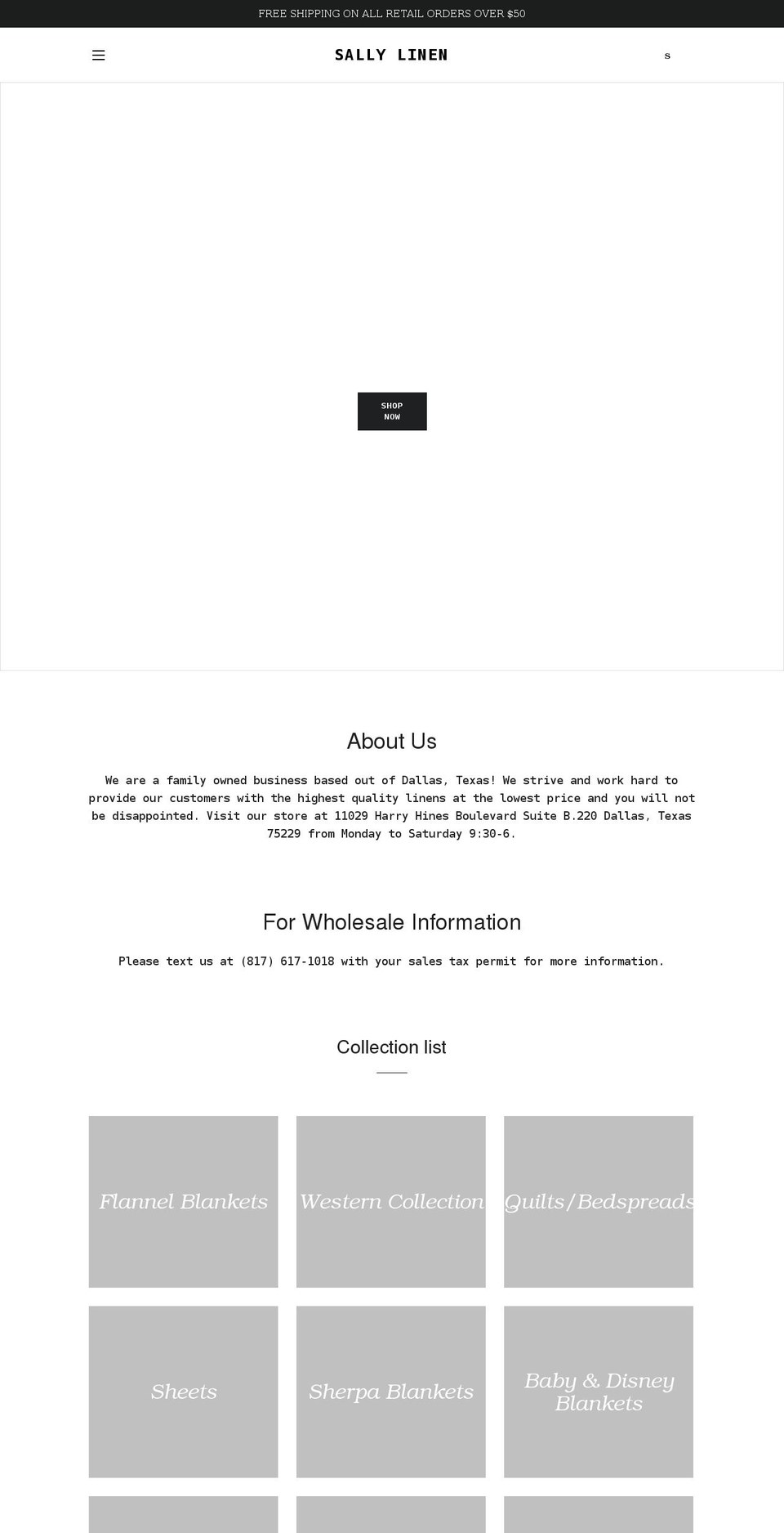 sallylinen.com shopify website screenshot