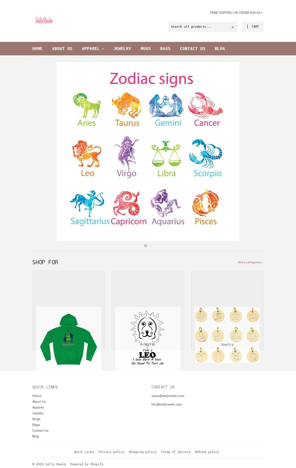 sallyrealm.com shopify website screenshot