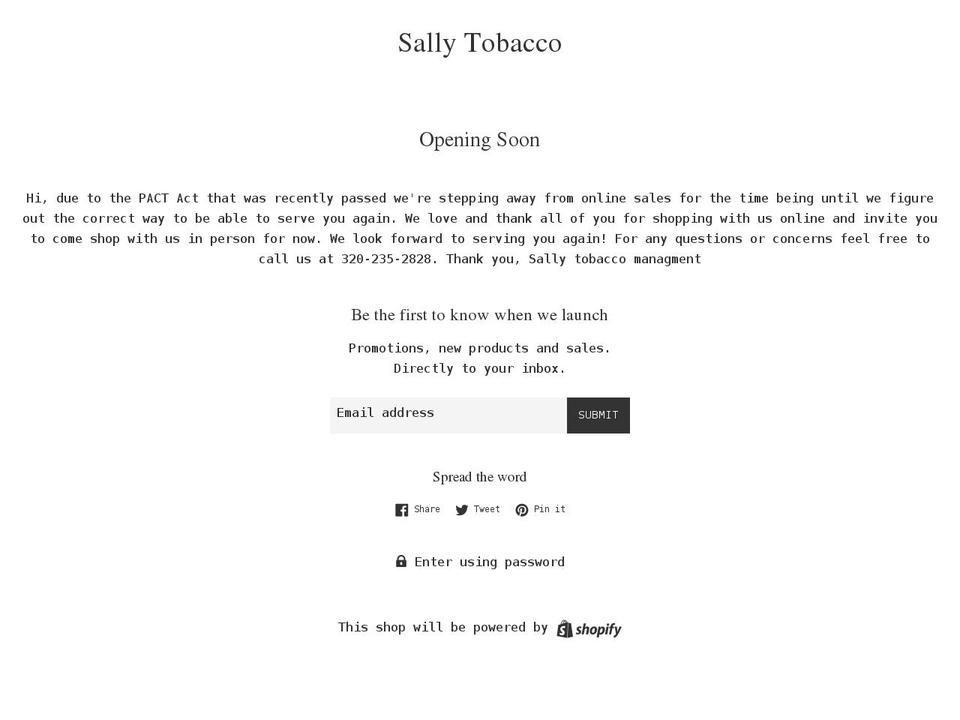 sallytobacco.com shopify website screenshot