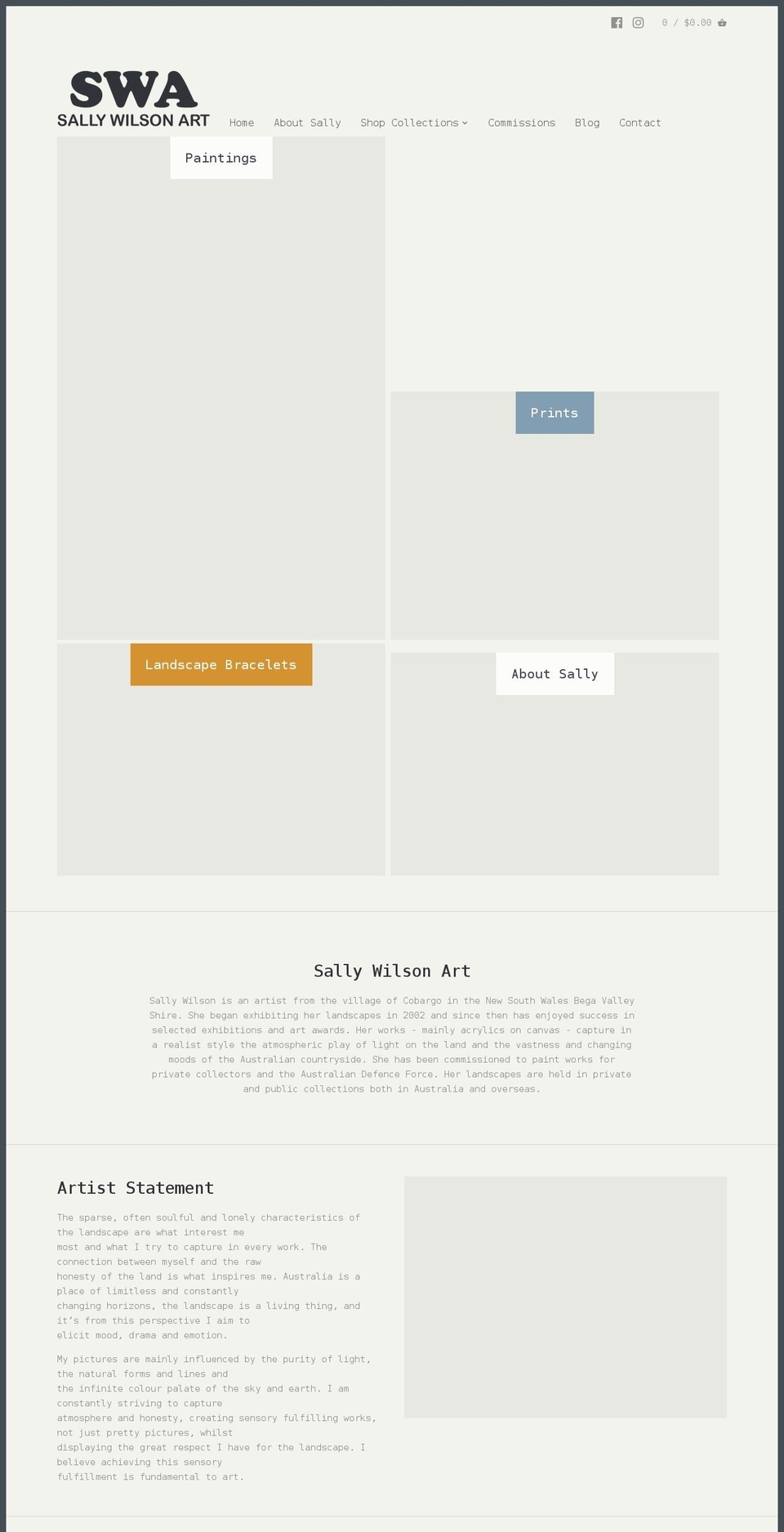sallywilsonart.com shopify website screenshot