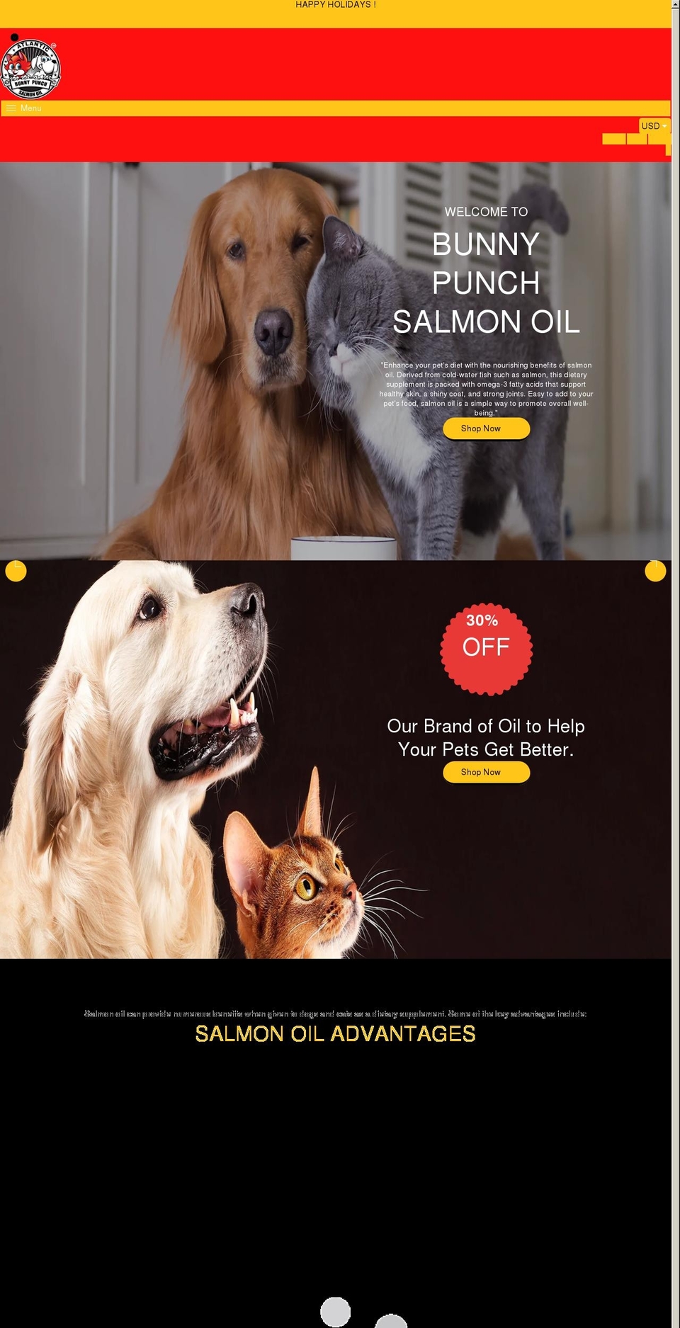 Bowie Shopify theme site example salmonoilfordogsandcats.com