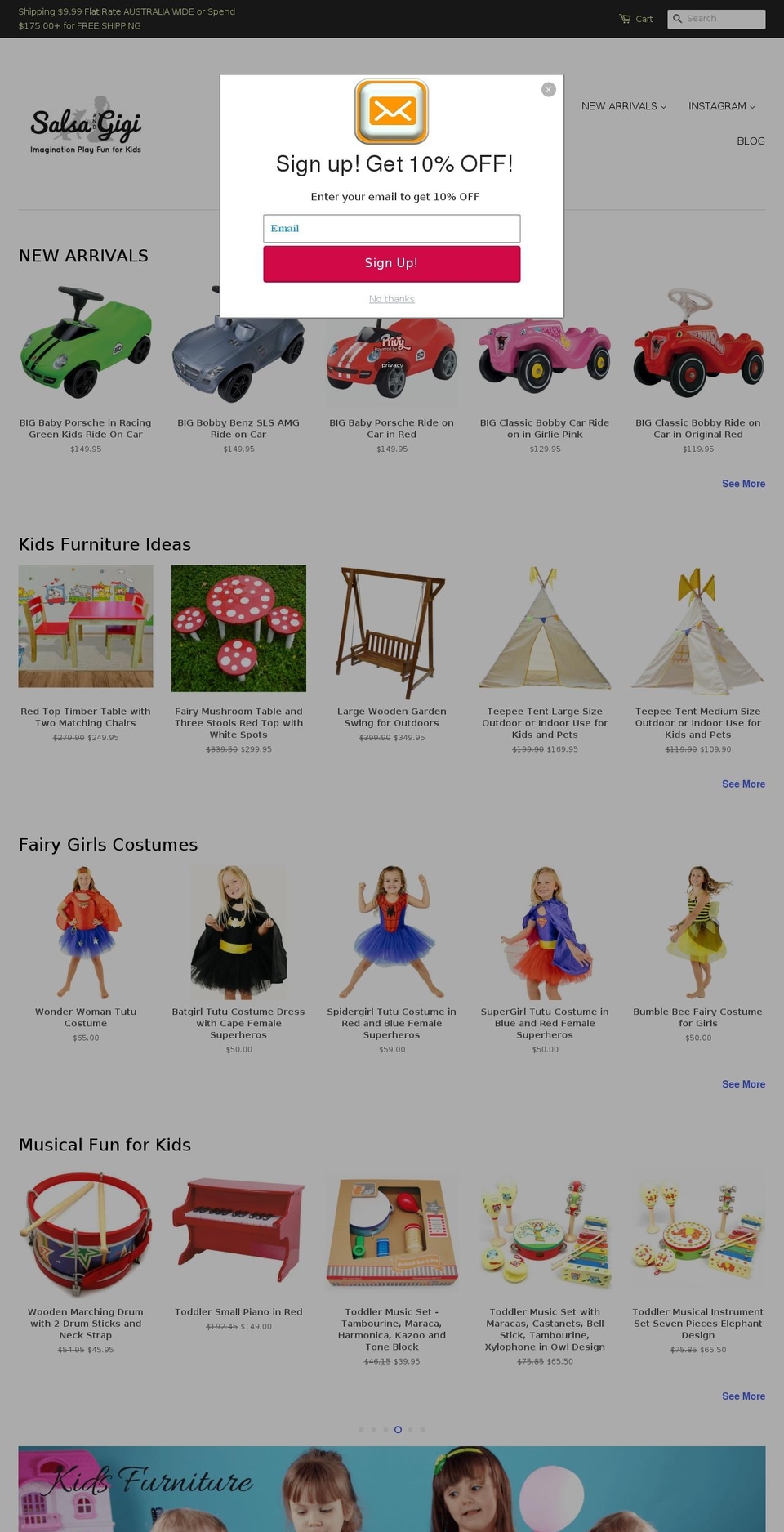 salsaandgigi.com shopify website screenshot