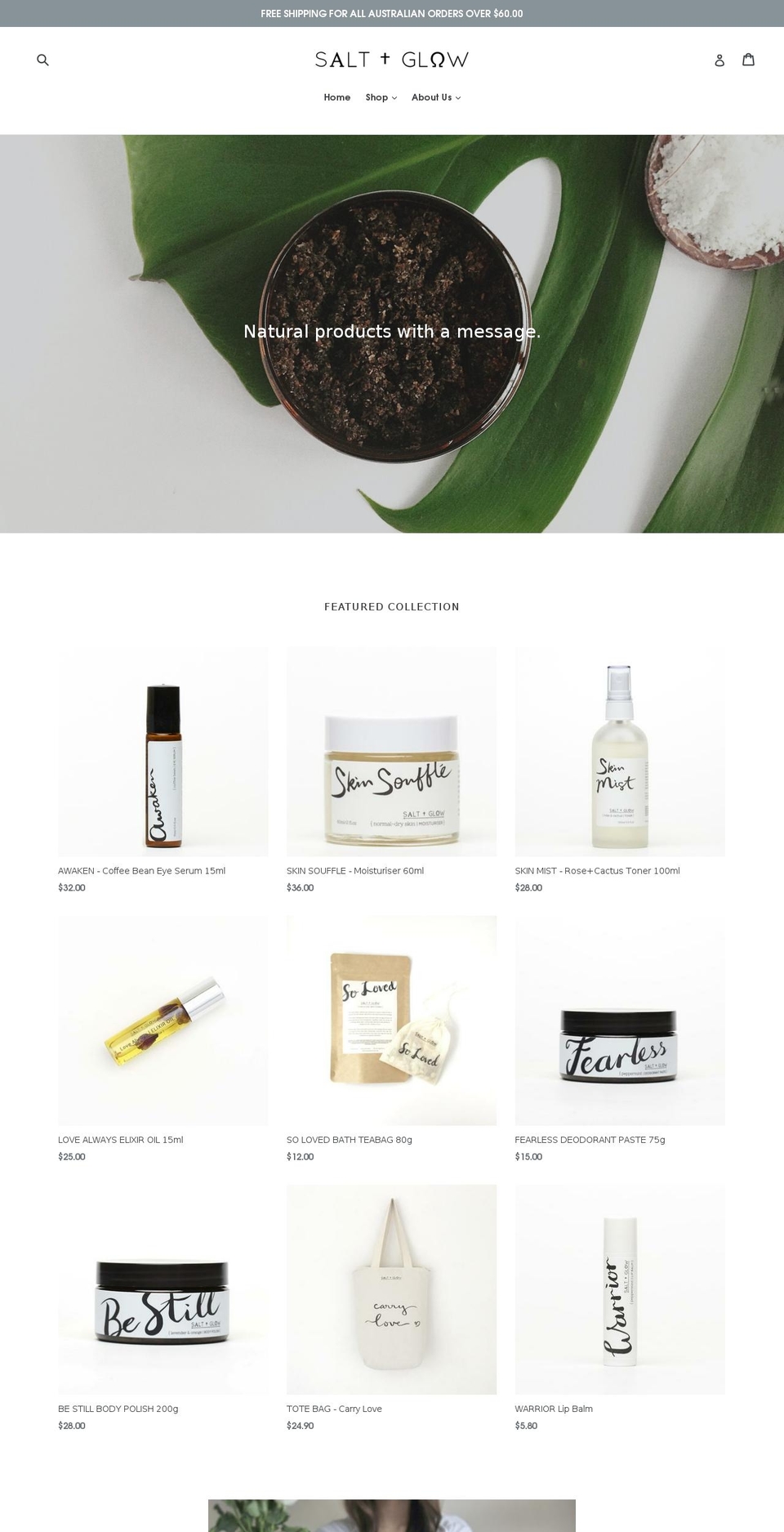 saltandglow.com shopify website screenshot