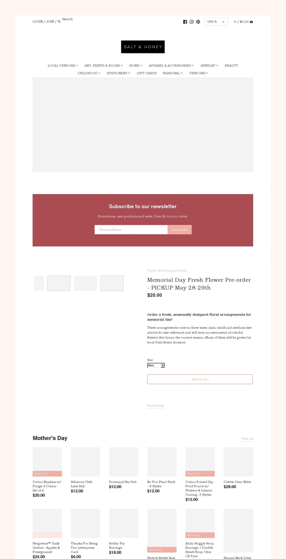 saltandhoneymarket.com shopify website screenshot