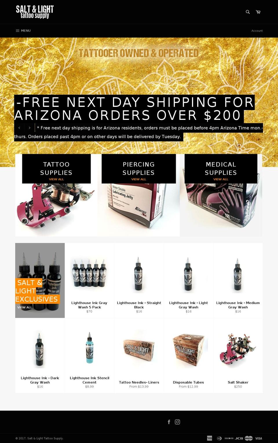 saltandlighttattoosupply.com shopify website screenshot