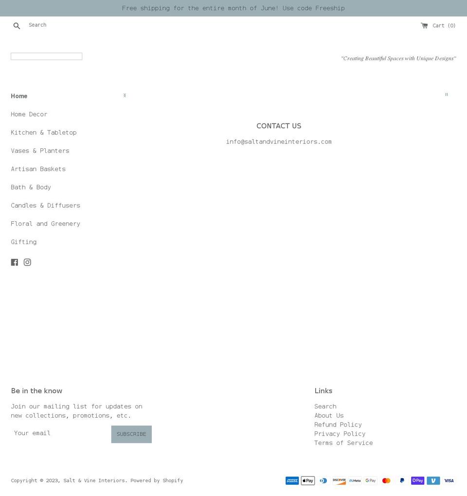 saltandvineinteriors.com shopify website screenshot