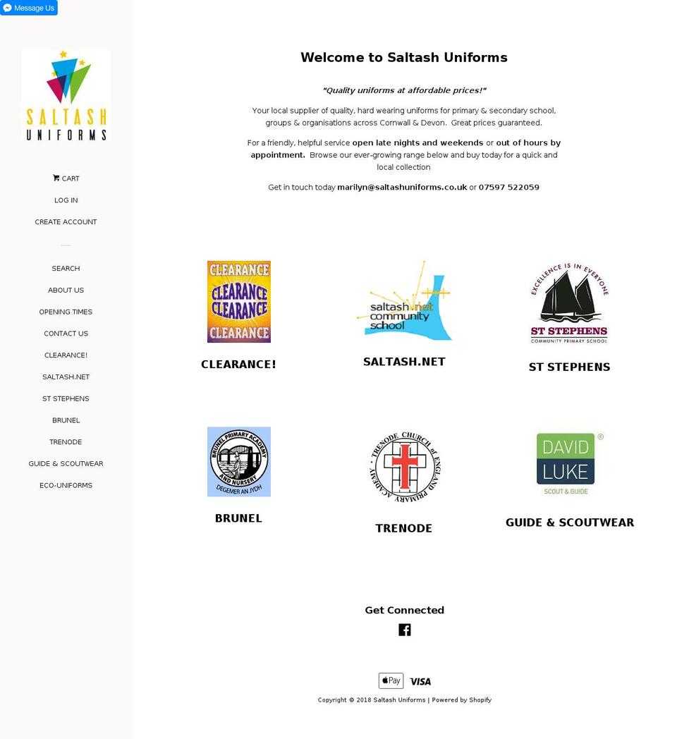 saltashuniforms.com — Shopify storefront screenshot