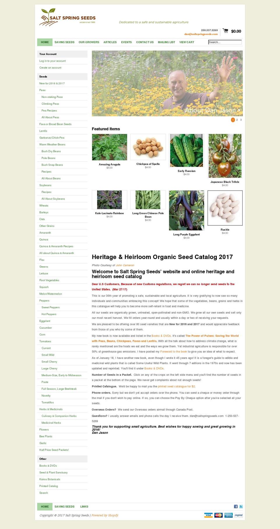 saltspringseeds.ca shopify website screenshot
