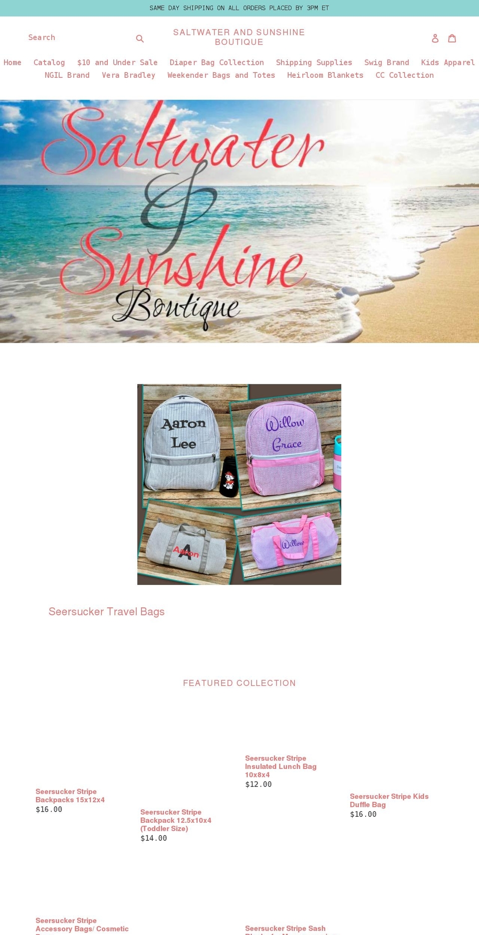 saltwaterandsunshineboutique.com shopify website screenshot
