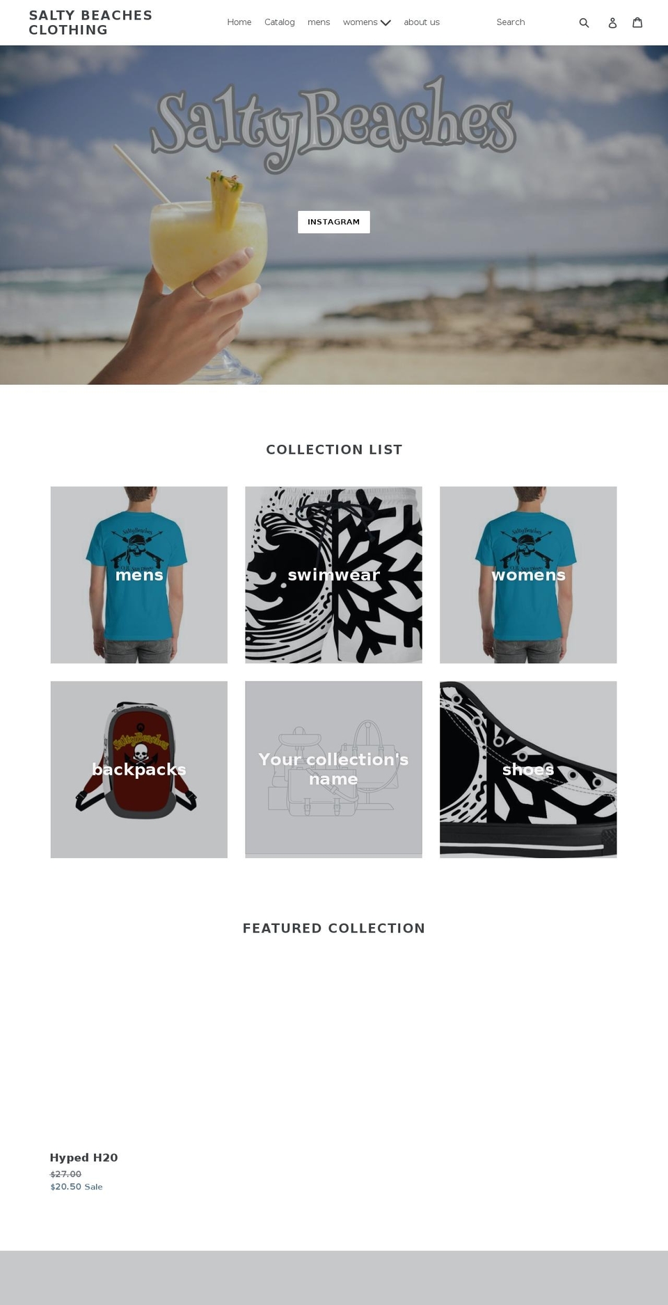 saltybeachesclothing.com — Shopify storefront screenshot