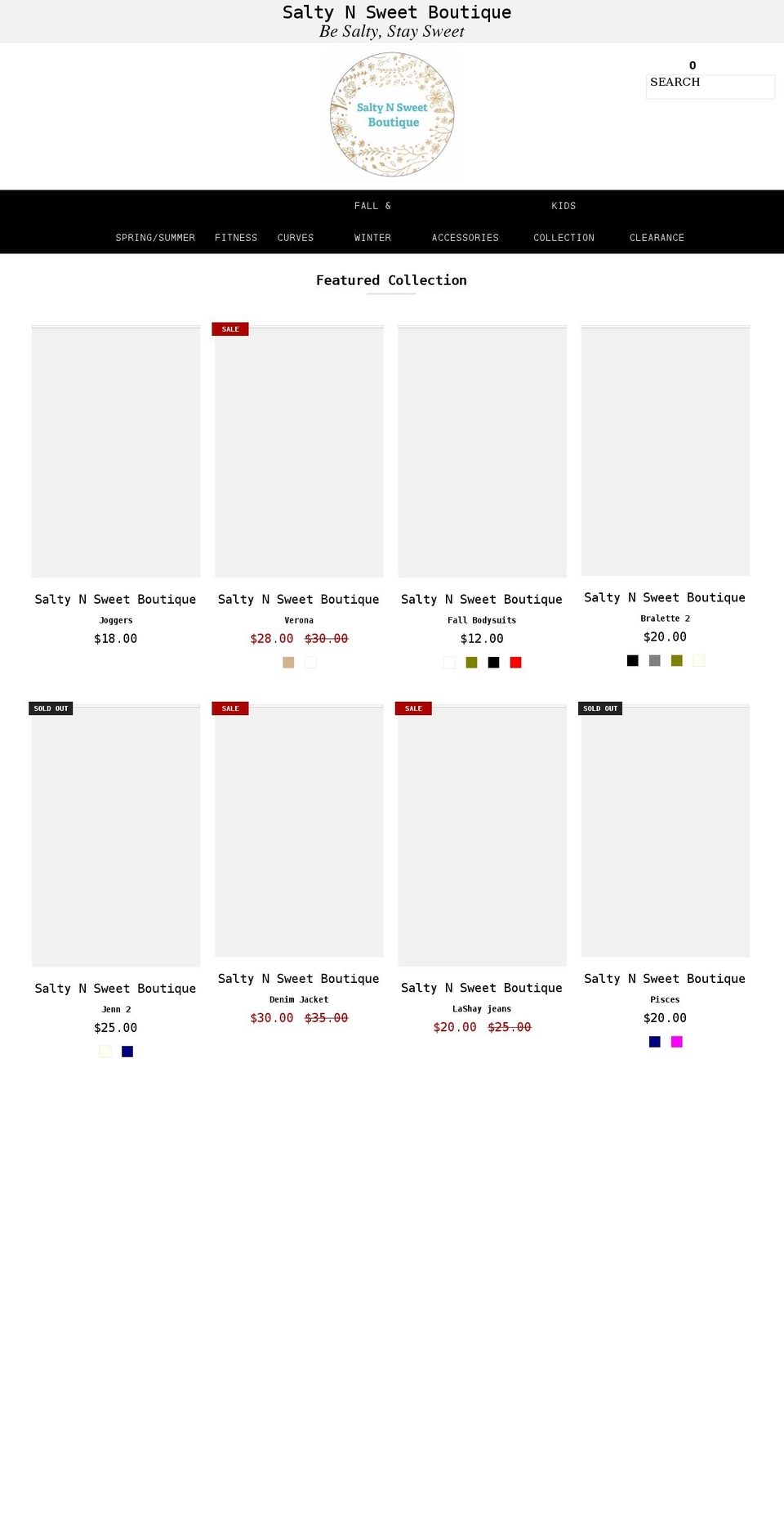 saltynsweetboutique.com shopify website screenshot