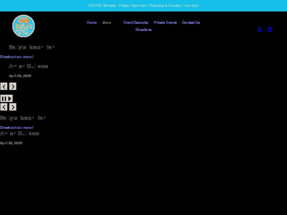 saltysbeachbar.com shopify website screenshot