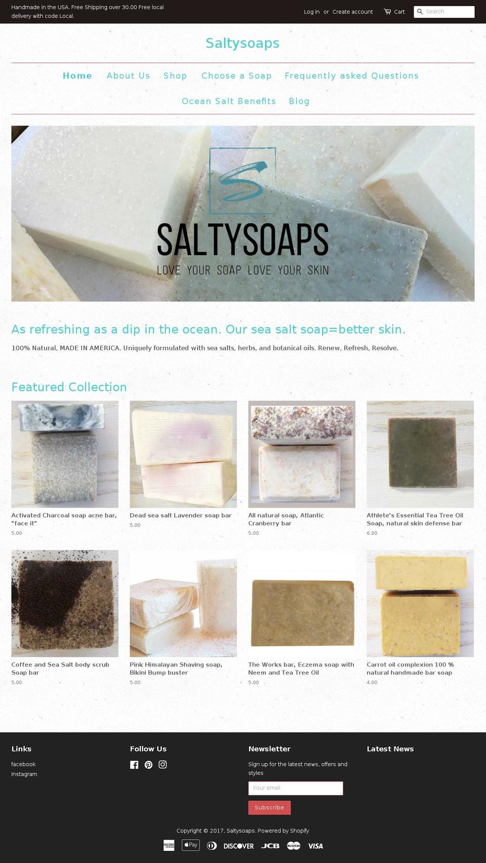 saltysoaps.com shopify website screenshot