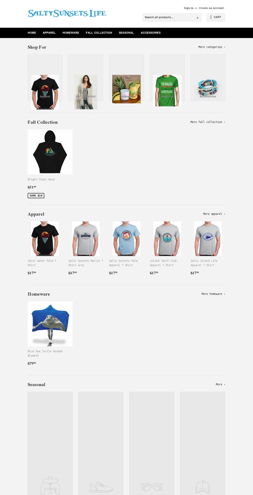 saltysunsets.life shopify website screenshot