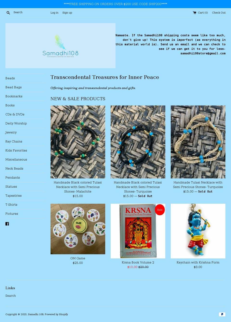 samadhi108.com shopify website screenshot