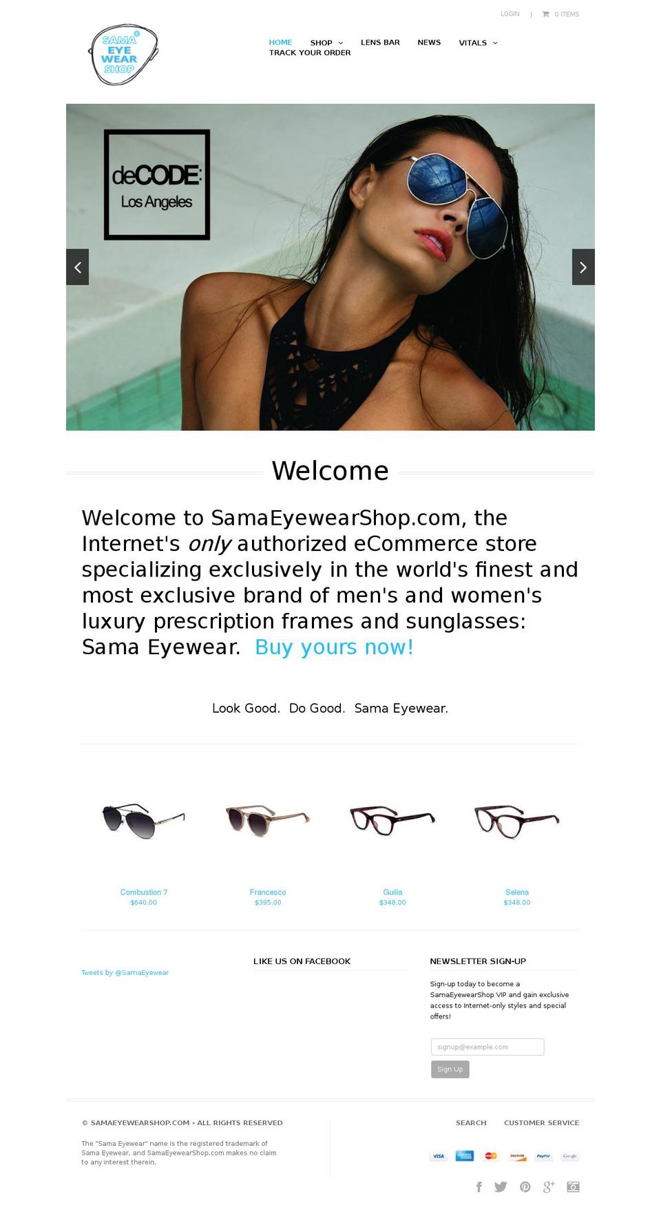 samaeyewearstore.com shopify website screenshot