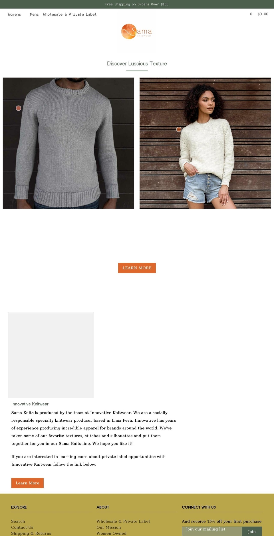 samaknits.com shopify website screenshot
