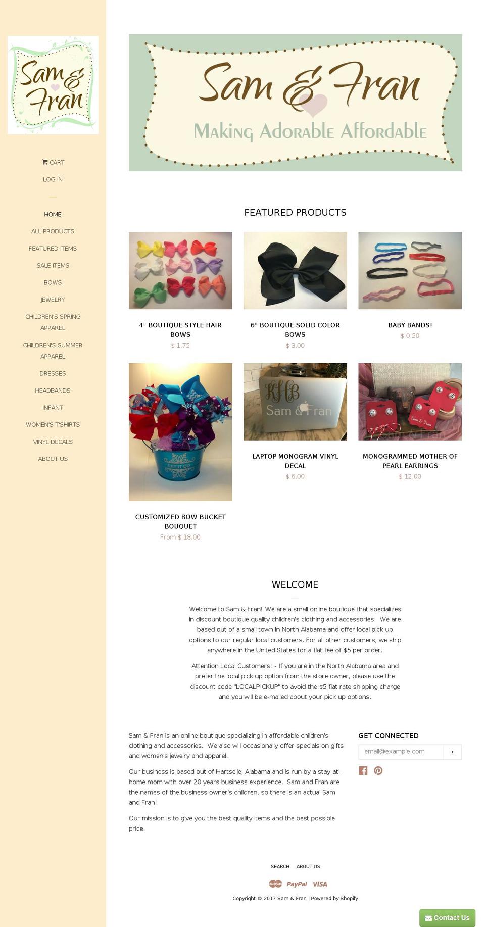 samandfran.com shopify website screenshot