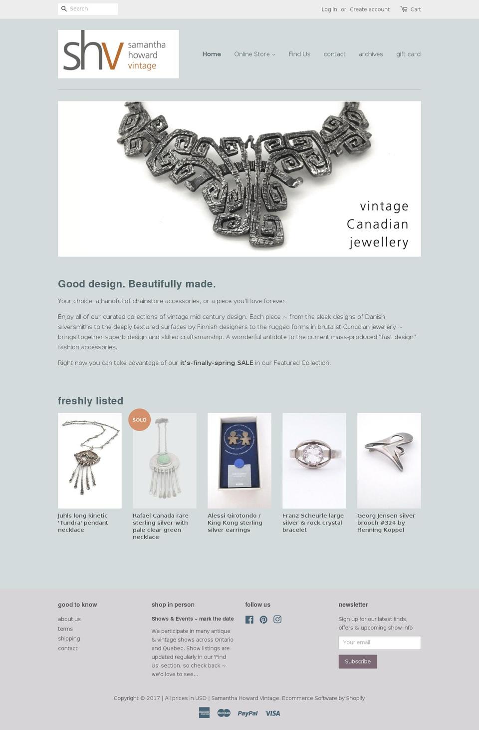 samanthahowardvintage.ca shopify website screenshot