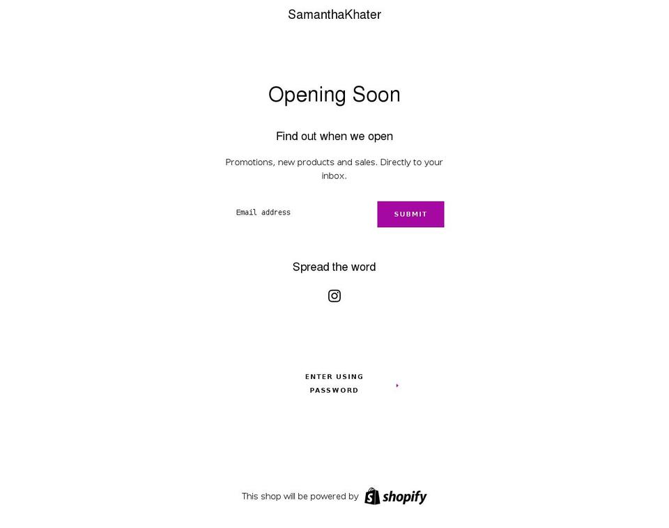 samanthakhater.com.au shopify website screenshot