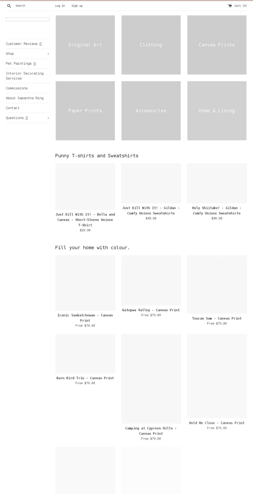 samantharingartist.com shopify website screenshot