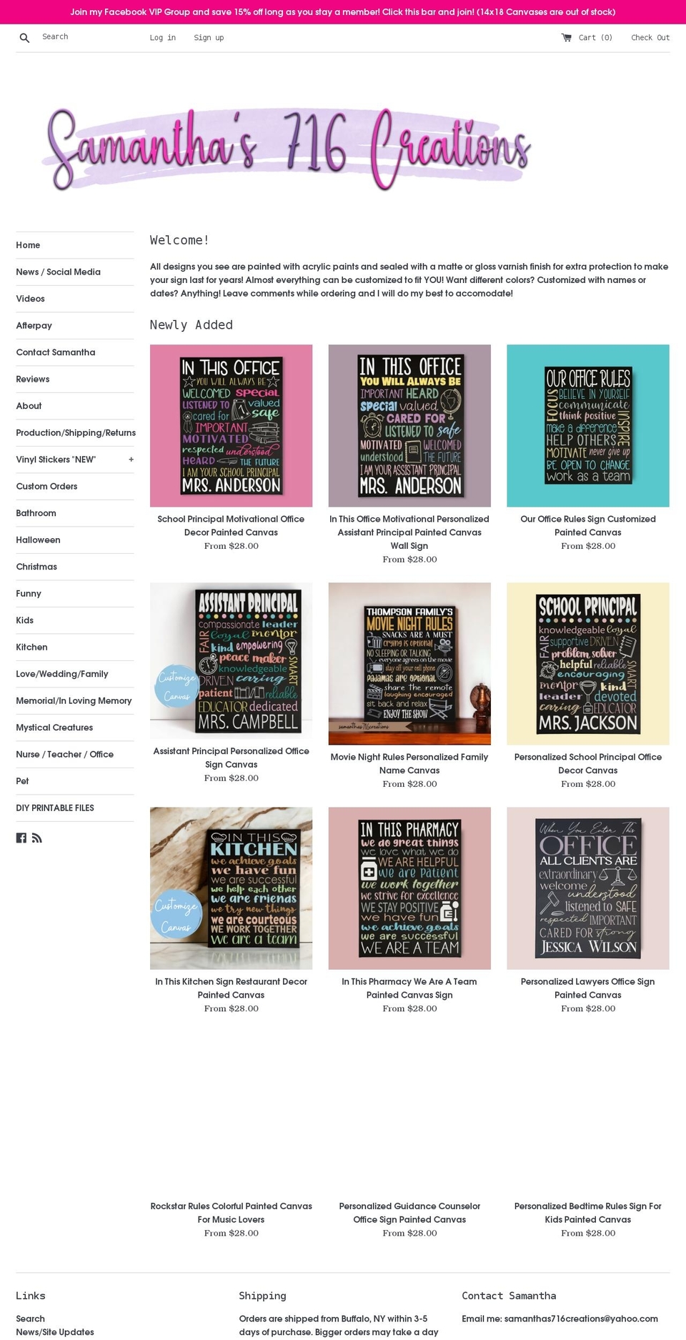 samanthas716creations.com shopify website screenshot