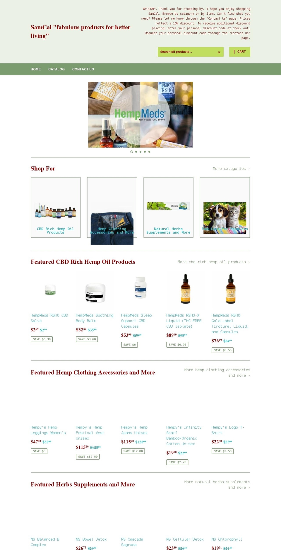 samcalstore.com shopify website screenshot