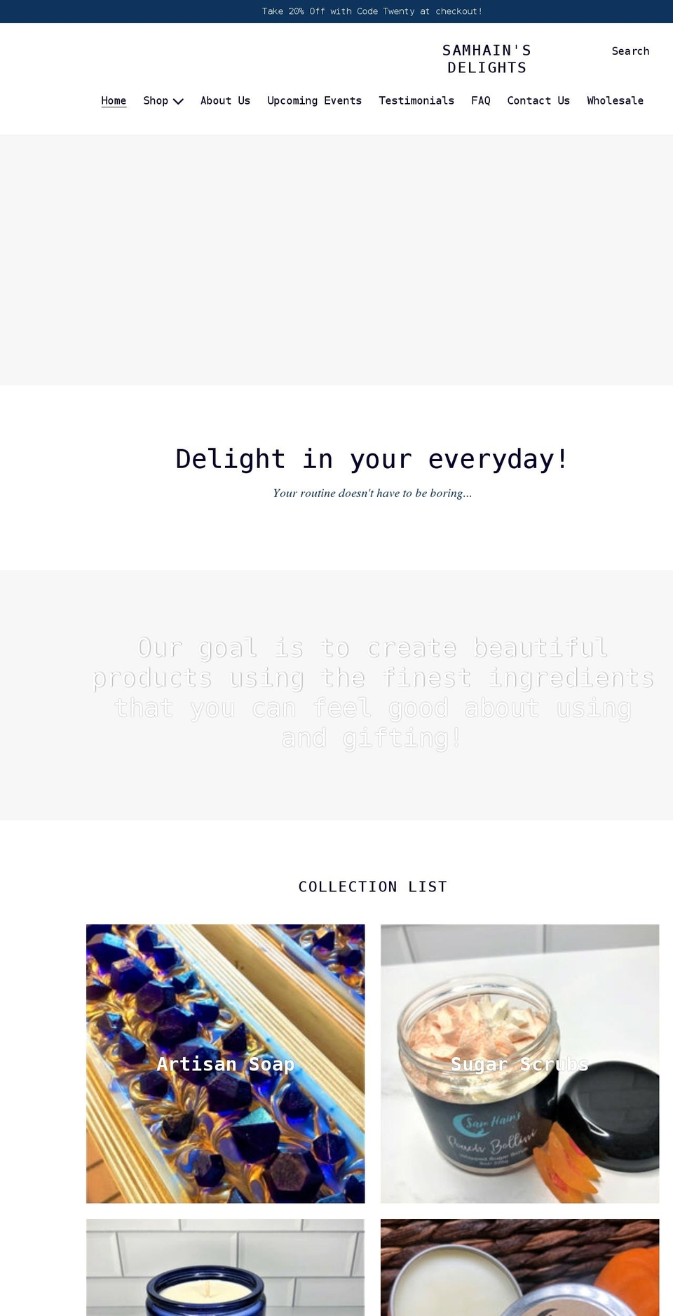 samhainsdelights.com shopify website screenshot