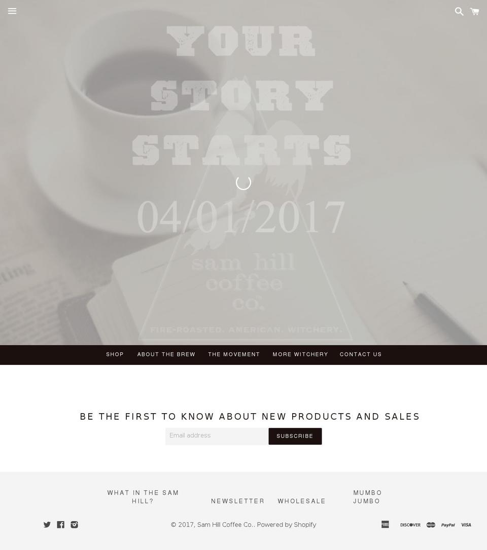 samhillcoffee.com shopify website screenshot