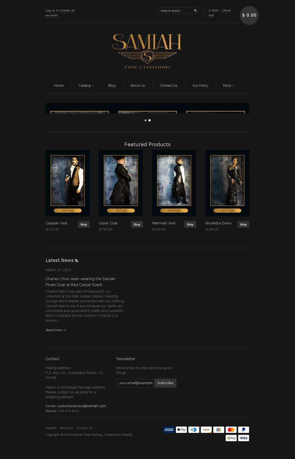 samiahfineclothing.com — Shopify storefront screenshot
