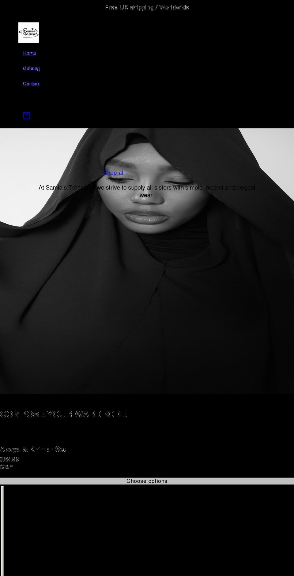 samiastreasures.com shopify website screenshot