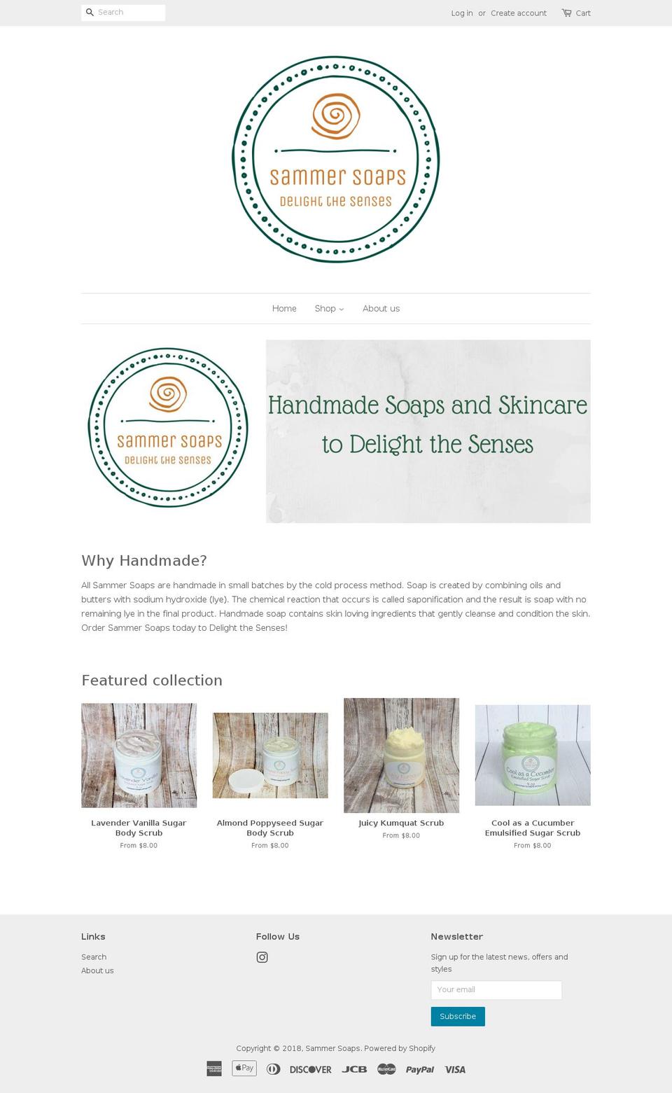 sammersoaps.com shopify website screenshot
