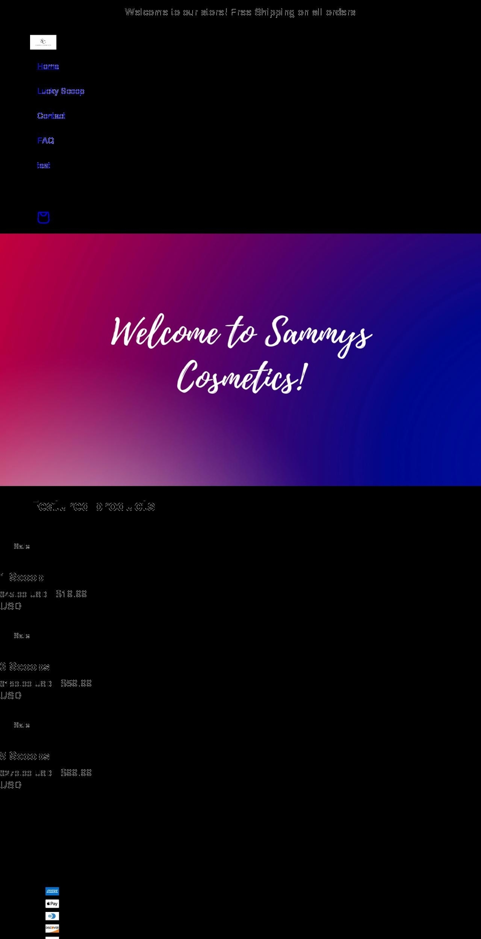 sammyscosmetics.com shopify website screenshot