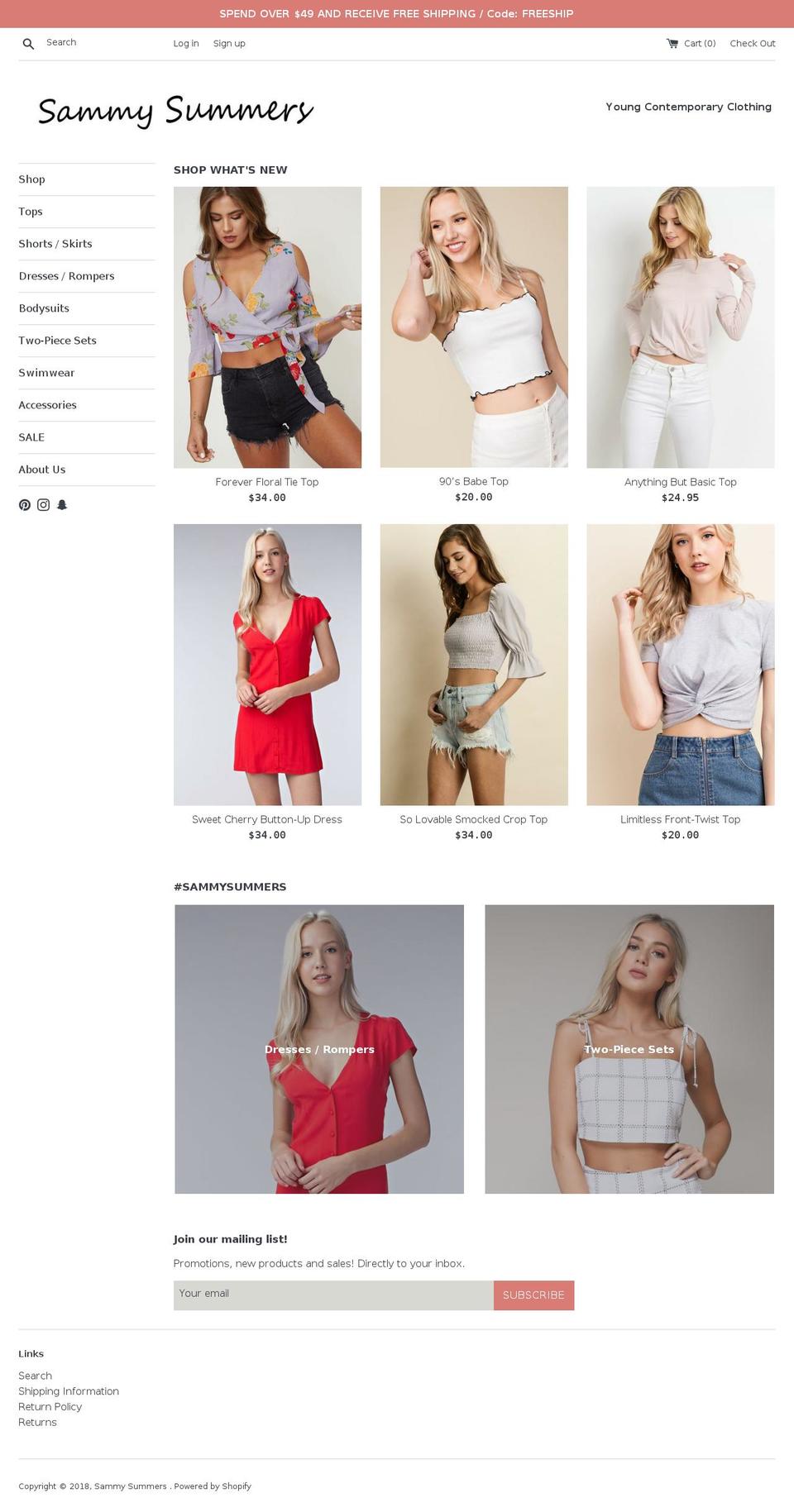 sammysummers.com — Shopify storefront screenshot