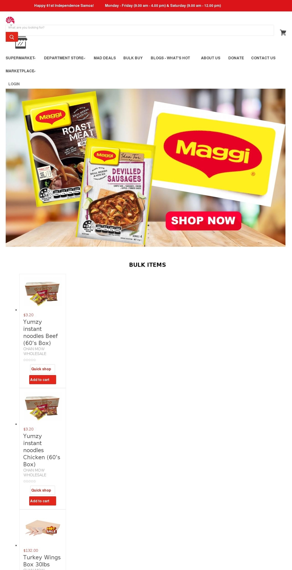 samoasupermarket.com — Shopify storefront screenshot
