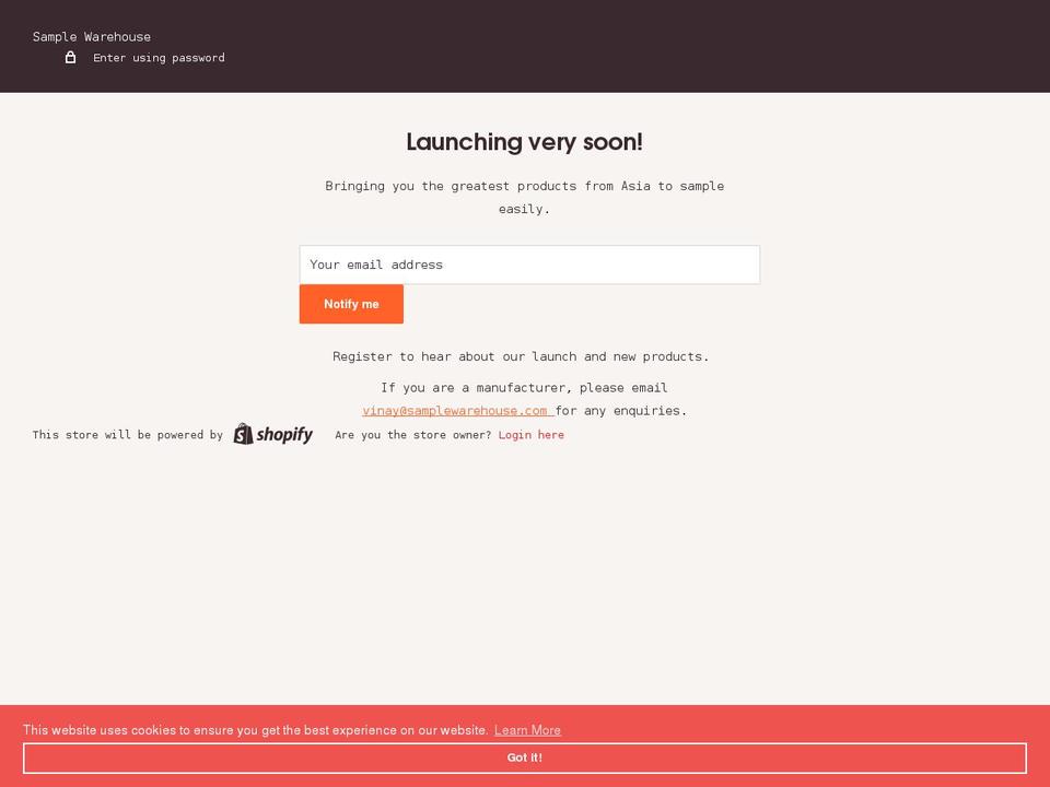 samplewarehouse.com shopify website screenshot