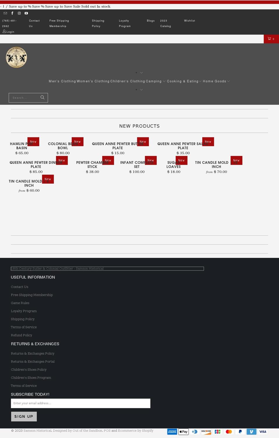 sampsonhistorical.com — Shopify storefront screenshot