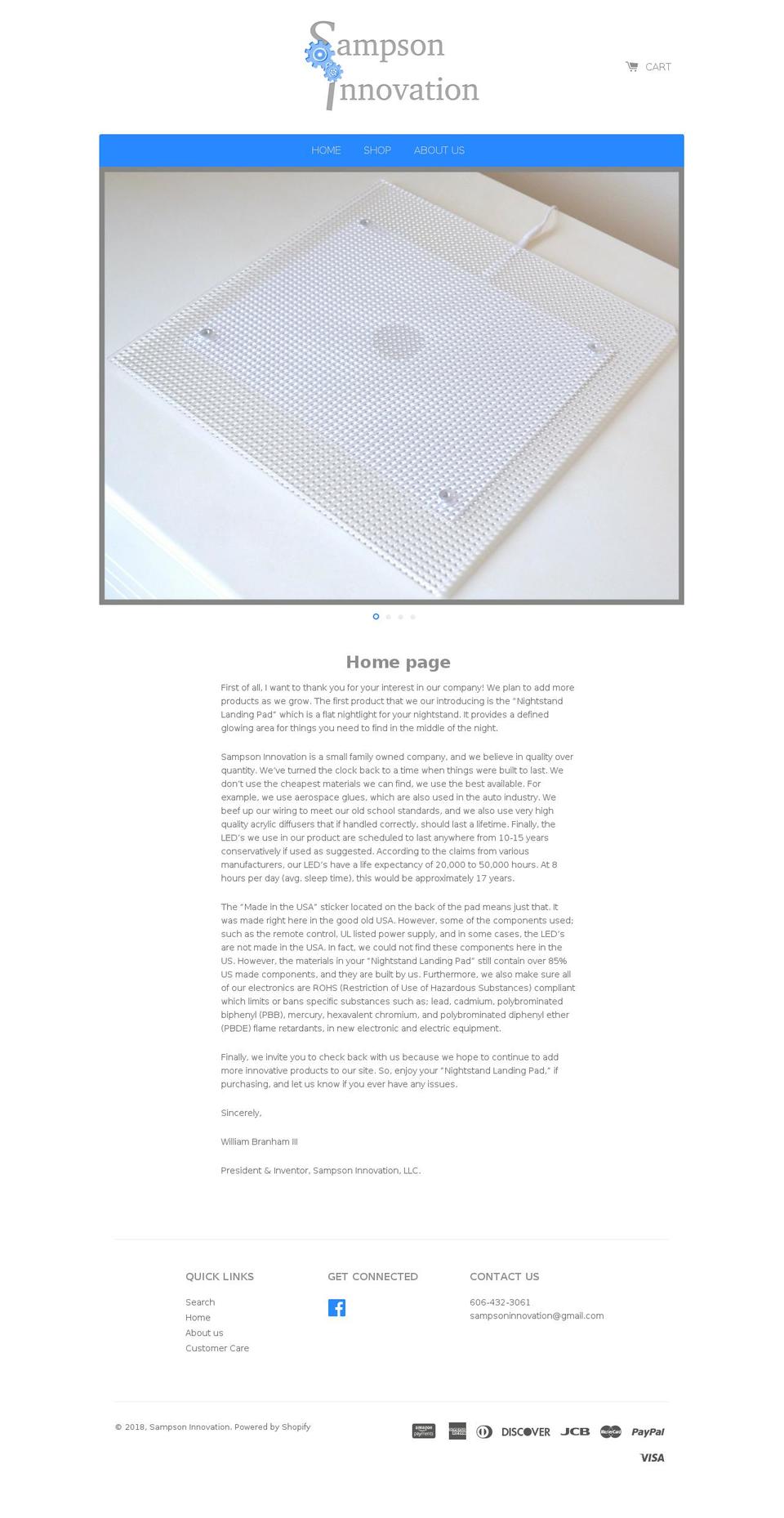 sampsoninnovation.com — Shopify storefront screenshot