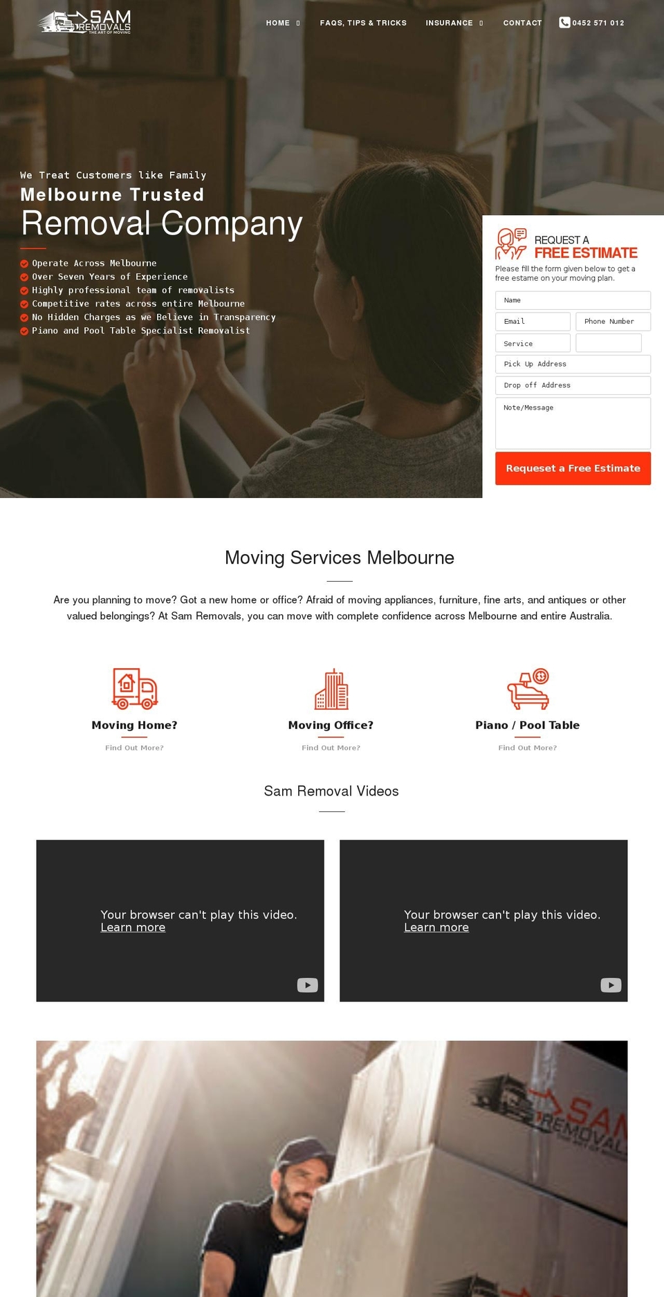 samremovals.com.au shopify website screenshot