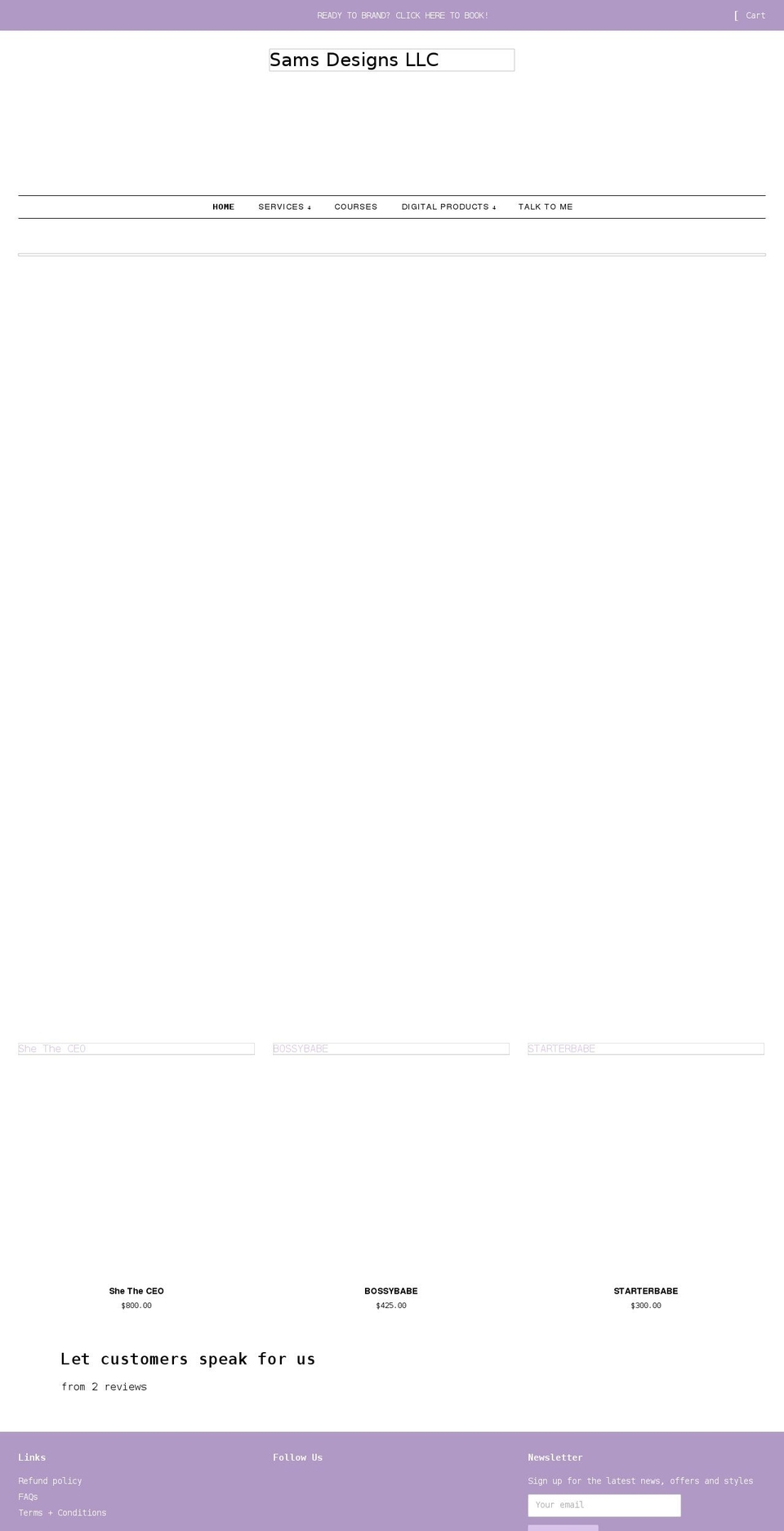 sams-designs.net shopify website screenshot