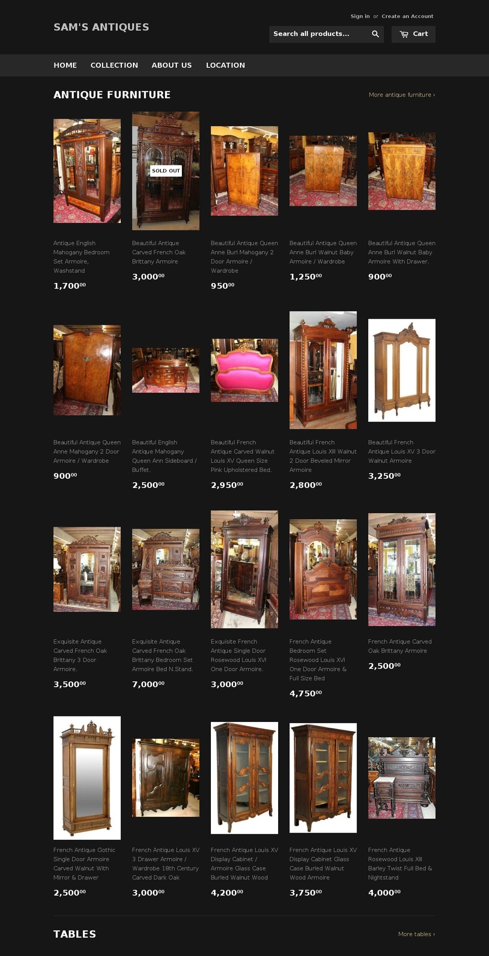 samsantique.com shopify website screenshot