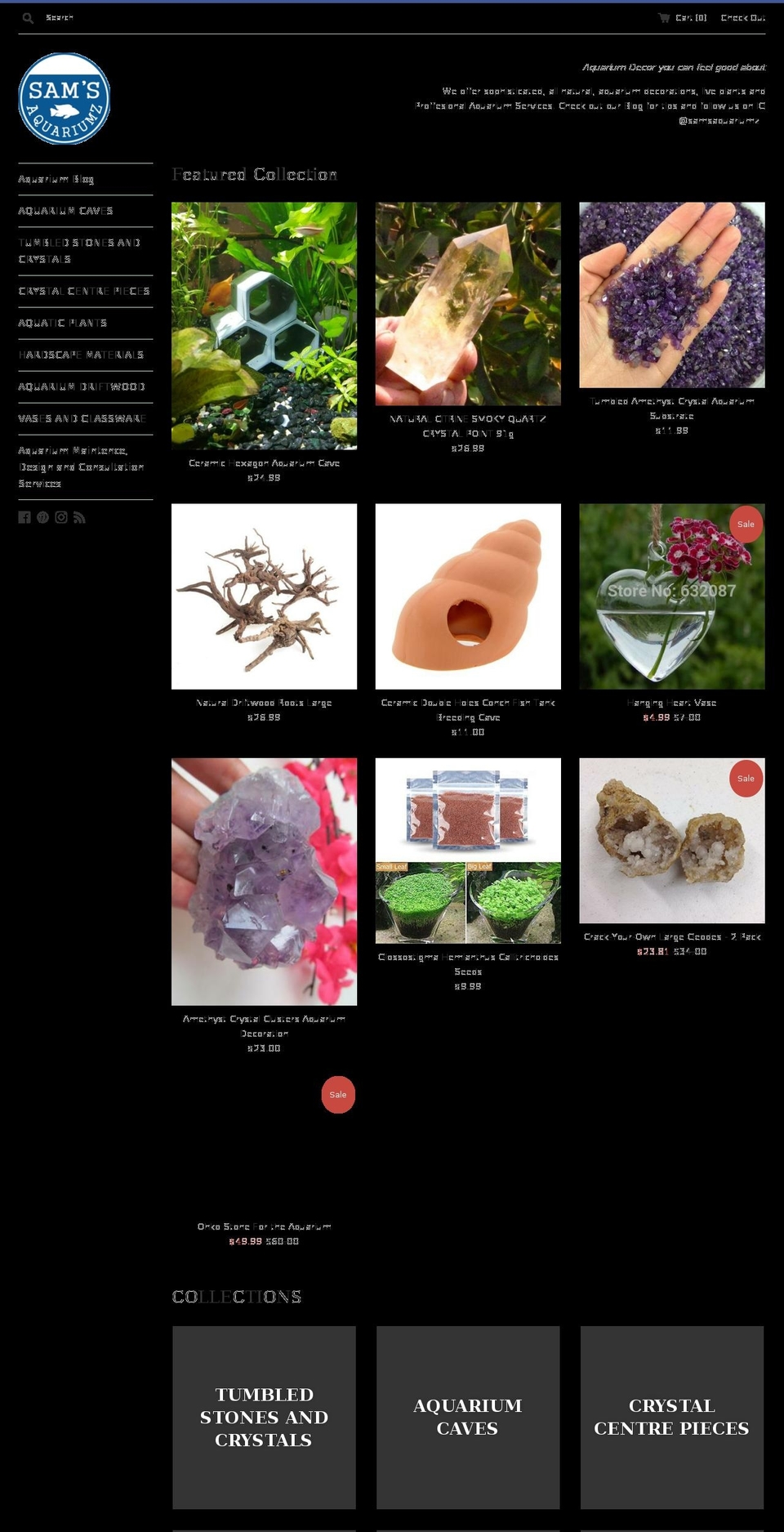 samsaquariumz.com shopify website screenshot