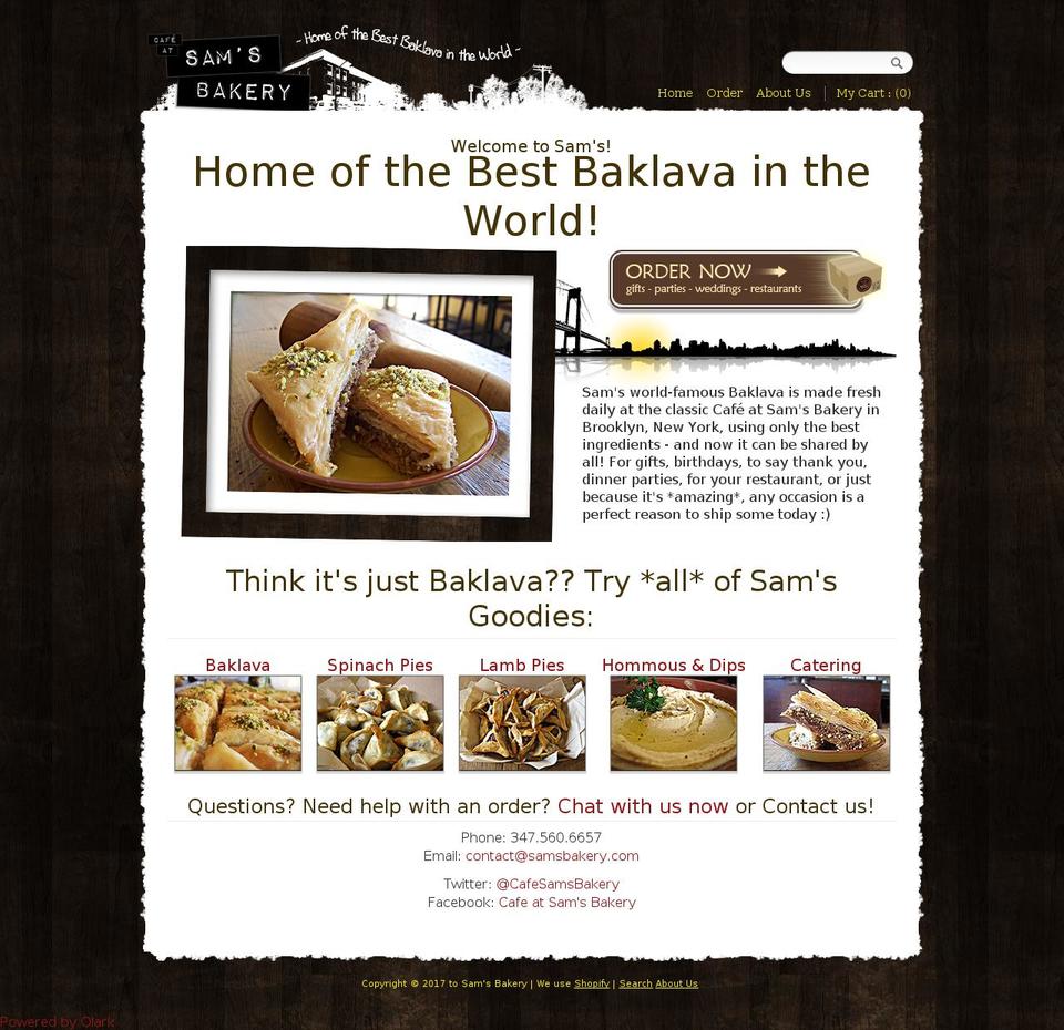 samsbakery.com shopify website screenshot