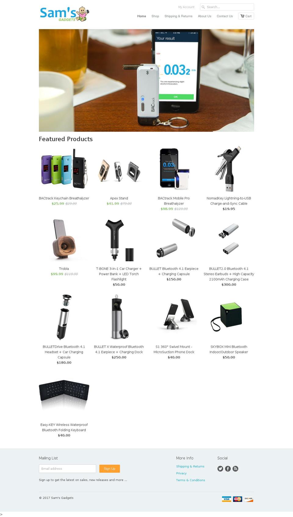 samsgadgets.com shopify website screenshot