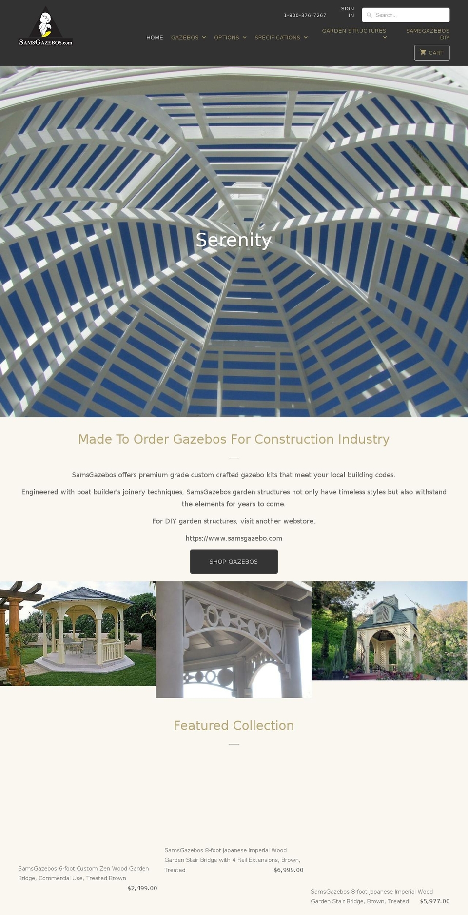 samsgazebos.com shopify website screenshot