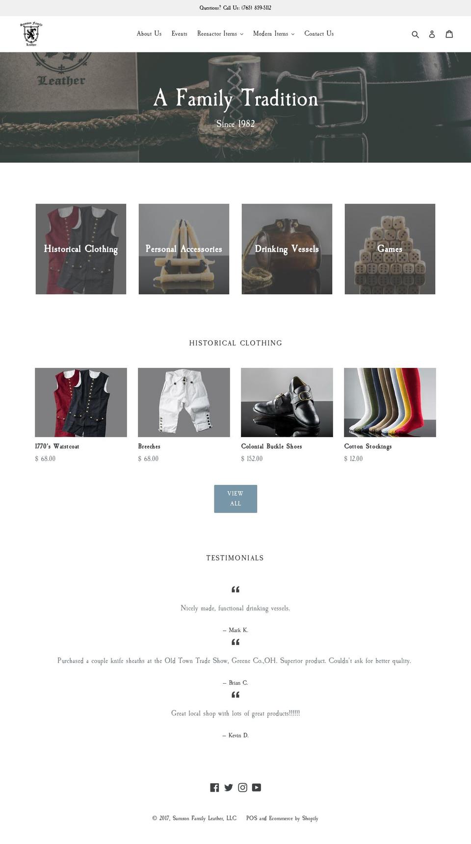 samsonleather.com shopify website screenshot